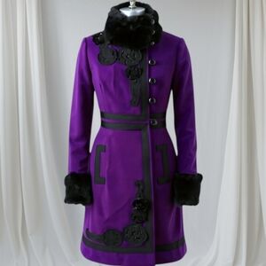 Wool Fur Embroidered Russian Doll Coat Vintage Anthropologie Tracy Reese